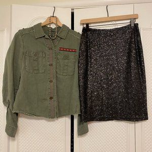 Halogen Black Sequin Pencil Skirt Made in Canada Size 2
